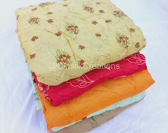 assorted Vintage Recycled Silk Sari Fabric Lot 5 pcs Floral Printed 5-Yard Sewing Material