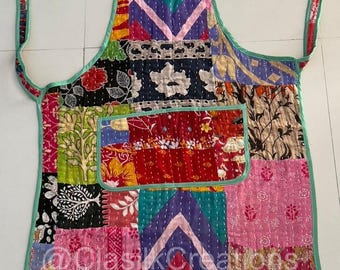 Handmade Kantha Vintage Quilt Apron Reversible Cotton Kitchen