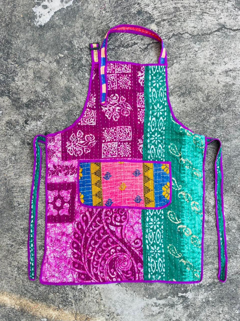 Handmade Kantha Vintage Quilt Apron Reversible Cotton Kitchen
