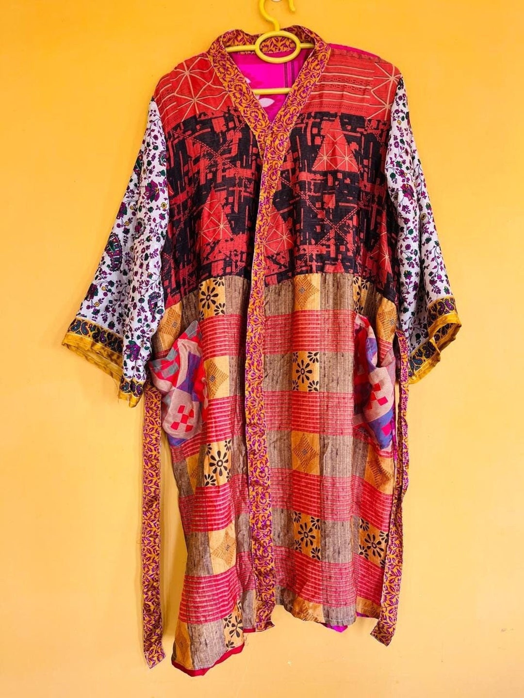 Sari Robe Vintage Silk Sari Robe Indian Women's Silk Robe Cotton Dressing Gown ...