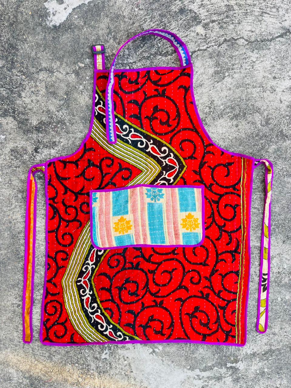 Handmade Kantha Vintage Quilt Apron Reversible Cotton Kitchen