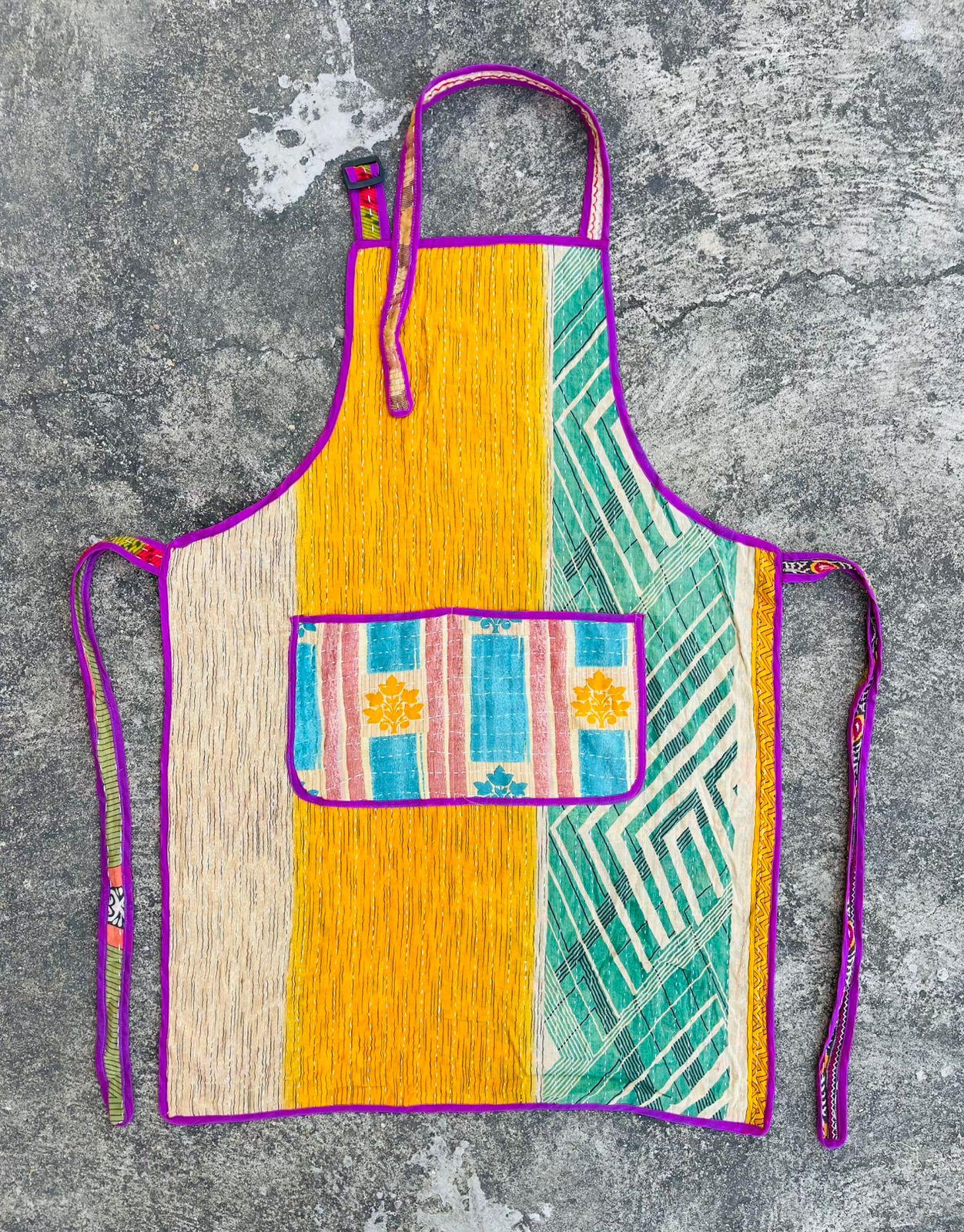 Handmade Kantha Vintage Quilt Apron Reversible Cotton Kitchen