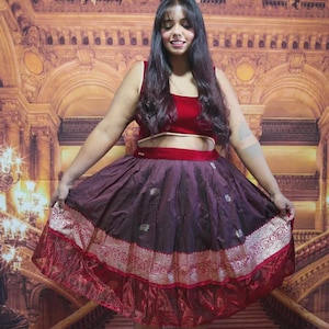 Velvet Crop Top & Silk Saree Skirt Set: Indian Festive Outfit