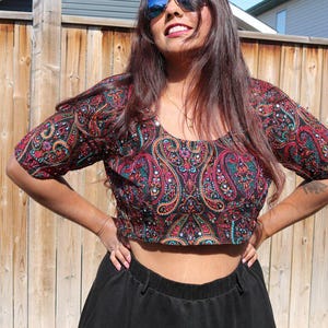 Embroidered Boho Crop Top – Festival Ready, Sequin Beaded Paisley Design Crop Top Blouse, Gift For Her