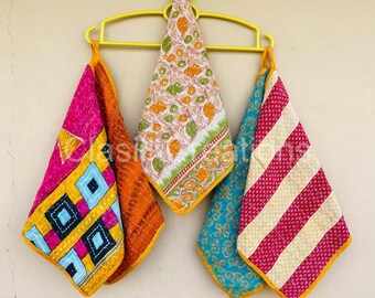 Handgefertigte Kantha Küchentücher - Handgefertigtes Recycling Quilt Stoff-Set