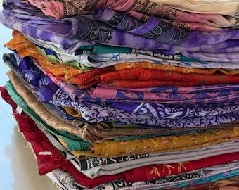 Assorted Vintage Silk Sari Fabric: Indian Prints for Sewing, Upcycling, Boho Decor