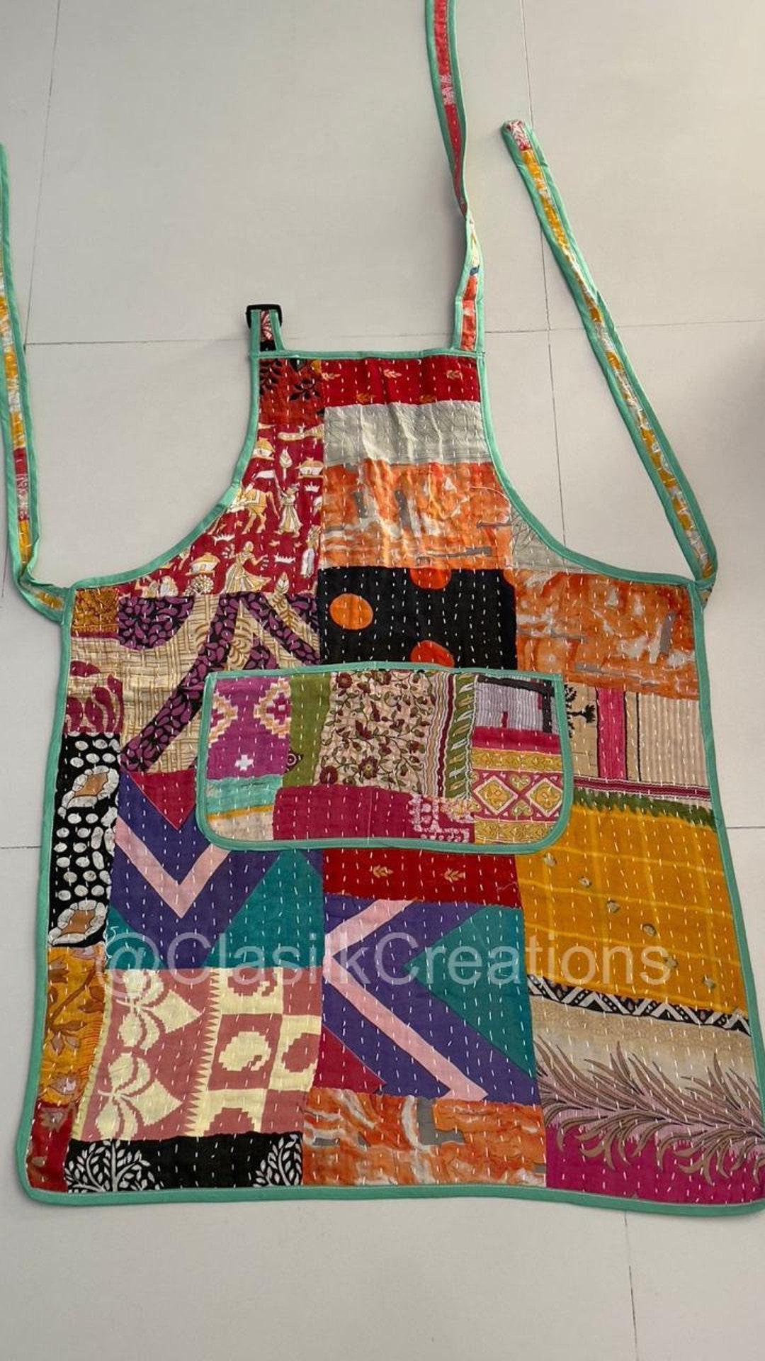 Assorted Aprons Vintage Kantha Handmade Recycled Cotton Sari Apron , Assorted Patchwork ...