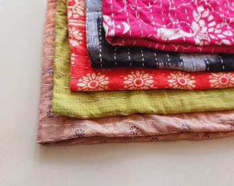 Toalha de algodão Kantha vintage – Costurada à mão, decoração boho para banheiro e cozinha, toalha de tecido reciclado e ecológico