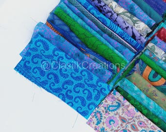 Vintage Silk Fabric Scraps: Assorted Colors, Sustainable Quilting (40 Pcs)