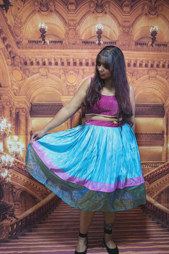 Handmade Silk Lehenga Skirt Set: Velvet Crop Top, Indian Festival