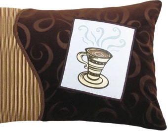 Coffee Cup "Tall" Decorative Breakfast Size Pillow 12 x 18 inches