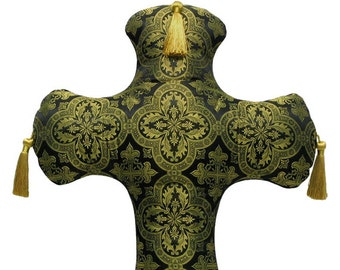 Brocade Cross Shaped Decorative Pillow 21 x 18 inches