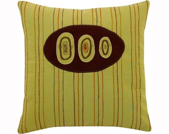 Tres ojos "Rayas" verde marrón y naranja modernos decorativos almohada 12 x 12 pulgadas