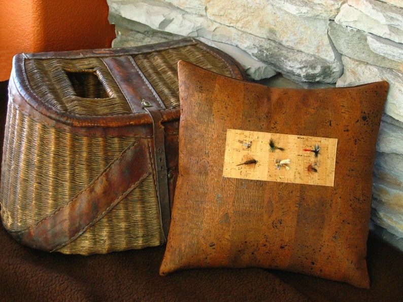 Flyfishing Rustic Decorative Pillow for the Avid Fisherman 12 x 12 inches image 1