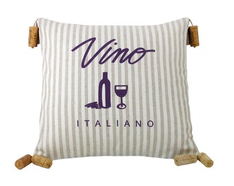 Vino Italiano rayas vino con temas decorativos almohada 16 x 16 pulgadas