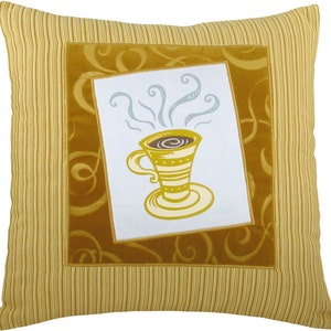 Tall Coffee Cup Framed Decorative Pillow 17 x 17 inches image 1