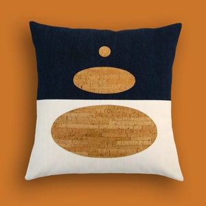 Indigo Denim and Cork Modern Decorative Pillow 17 x 17 inches image 2