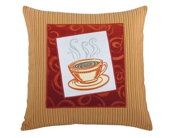 Short Coffee Cup "Framed" Decorative Pillow 17 x 17 inches