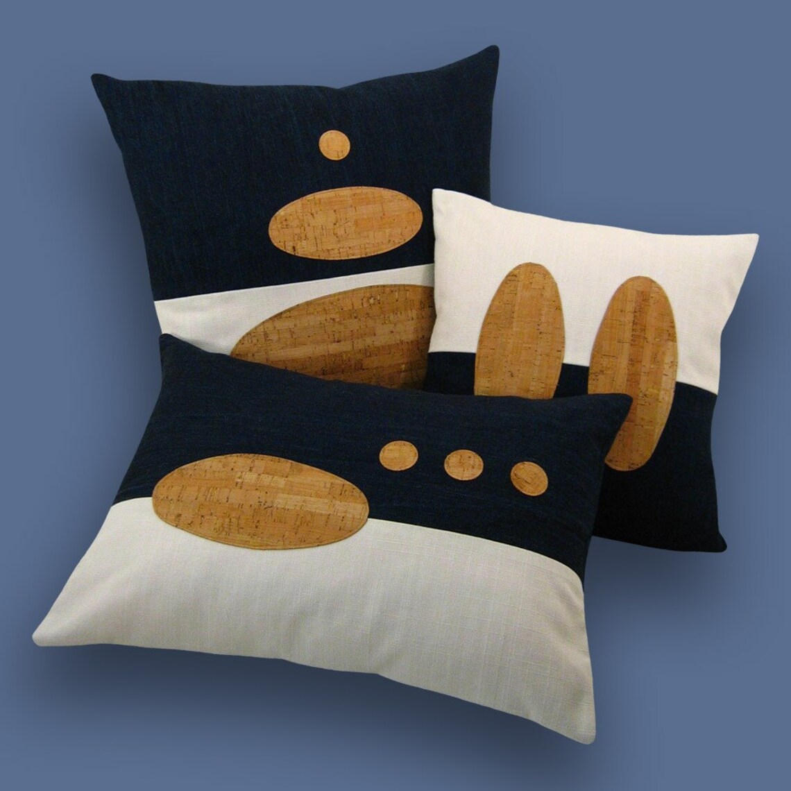 Indigo Denim and Cork Modern Decorative Pillow 12 X 12 Inches Etsy