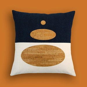 Indigo Denim and Cork Modern Decorative Pillow 17 x 17 inches image 1
