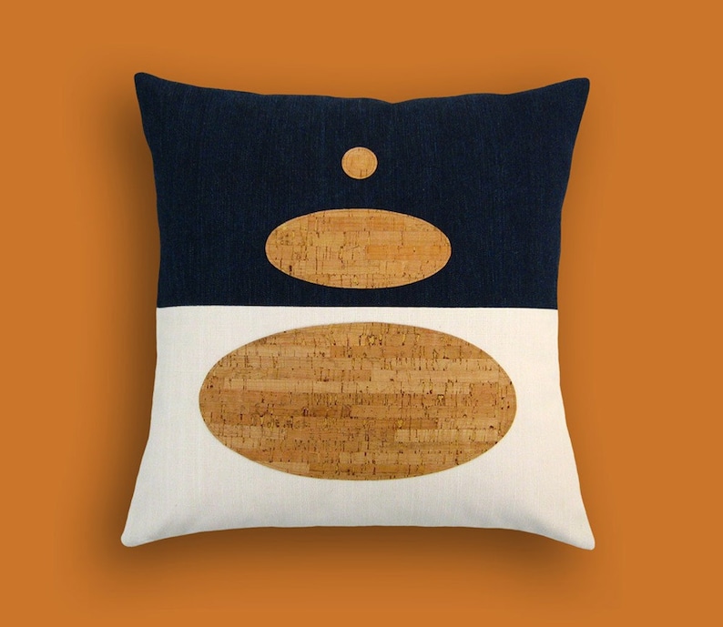 Indigo Denim and Cork Modern Decorative Pillow 17 X 17 Inches Etsy