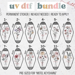 UV DTF Sticker for Retro Motel Keychain, UVDTF Decals Birthflower Bundle, Designs For Motel Keychains uv dtf Transfers uvdtf Decals For Keys