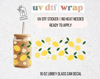 Lemon UV DTF Sticker Wrap | 16oz Libbey Glass Can Wrap | Ready To Apply Sticker