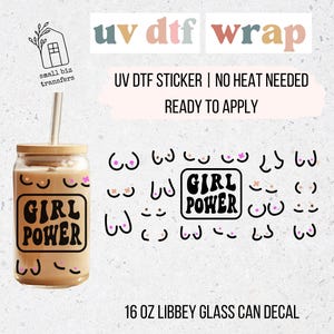 UVDTF Libbey Cup Transfer For Glass Can | Girl Power UV DTF Decal Waterproofsticker For Water Bottle | Decal For Tumbler | uvdtf Cup Wraps