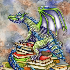 Bookwrym Dragon A4 Art Print - booklover wall art gift