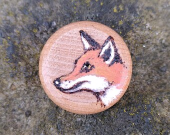 Fox Brooch, Pendant or Magnet - OOAK painted pyrography artwork, customer chooses jewellery type