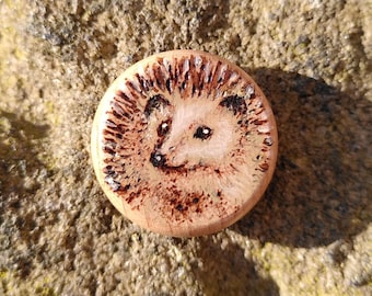 Hedgehog Brooch, Pendant or Magnet - OOAK painted pyrography artwork, customer chooses jewellery type