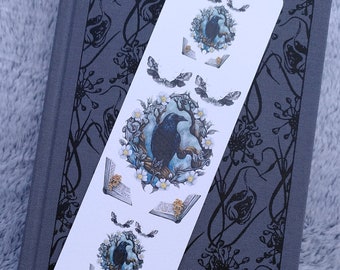 Raven Bookmark - with ribbon - Gothic style or dark academia