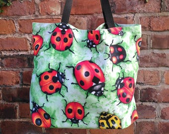 Ladybird Illustration Printed Tote Bag - bright colours, strong and roomy