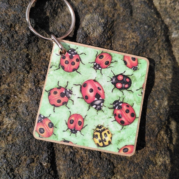 Ladybird keyring - nature themed keyfob made from sustainably sourced wood