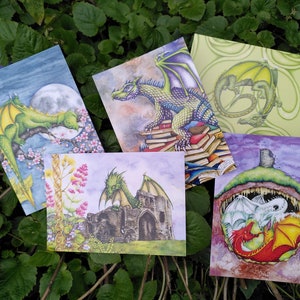 Set de cartes postales Dragon - lot de 5 modèles différents - thème mythique