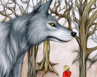 Red Riding Hood & Wolf Print - Grimms fairy tales giclee print