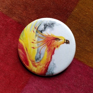Fiery Phoenix Button Badge, 45mm - mythical bird