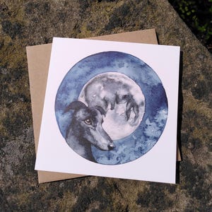 Carte de voeux lévrier mythique - lièvre dans la lune - Ceridwen