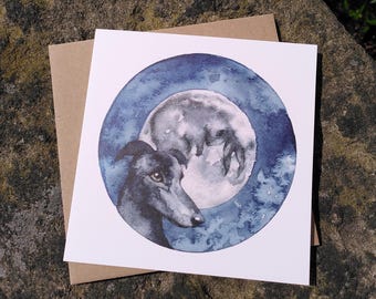 Mythic Greyhound Greetings Card - hare in the moon - Ceridwen