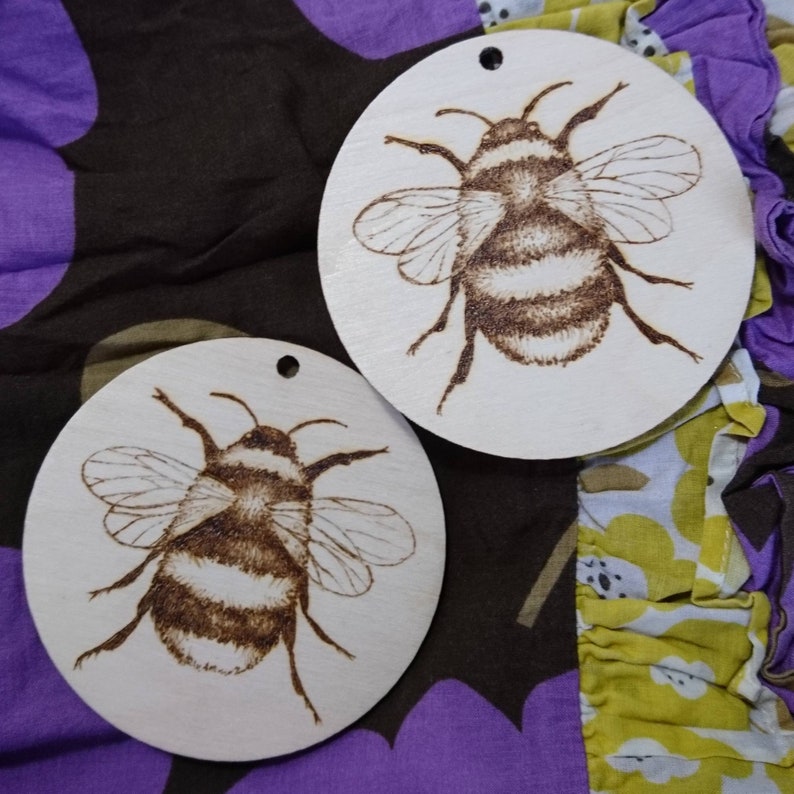 Bumblebee wall art gold painted pyrography hanging bee ornament