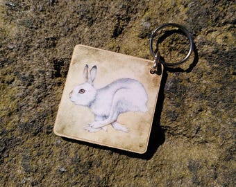 White Hare Running keyring or bag charm - wildlife art keychain