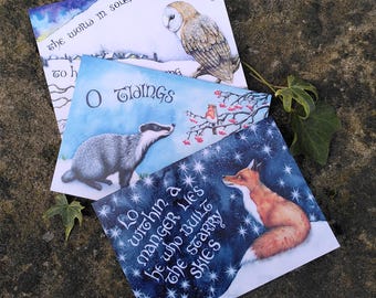 Watercolour Nature Christmas Card Set: British Wildlife, Carol Lyrics