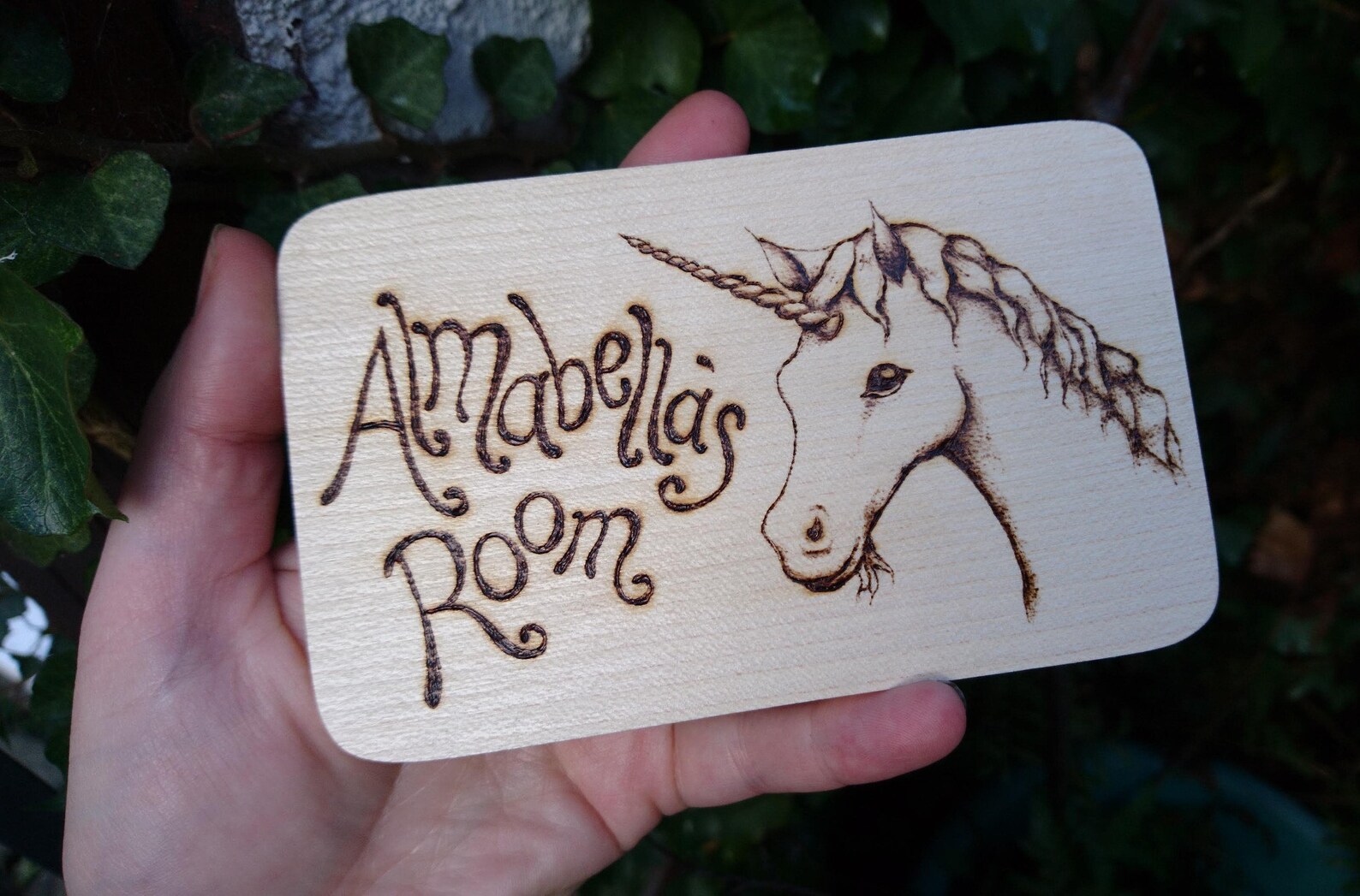 Unicorn Name Plaque - Personalised Pyrography Door Sign for Childrens ...