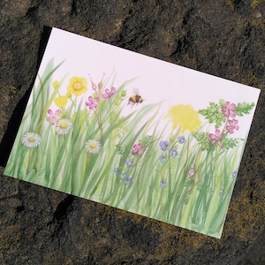 ワイルドフラワーアート - プリティワイルドポストカード - 自然画、マルハナバチの植物