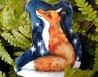 Starry Fox Sticker: 10cm weatherproof vinyl sitting red fox decal