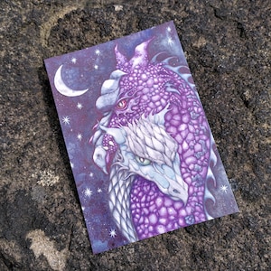 Carte postale Dragons au clair de lune - art mythique