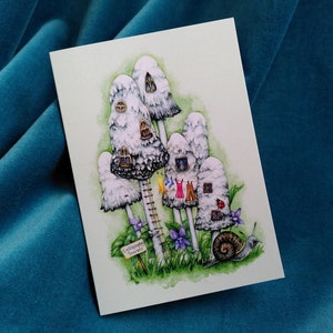 Toadstool Fairy House Card - carte de voeux vierge avec champignons