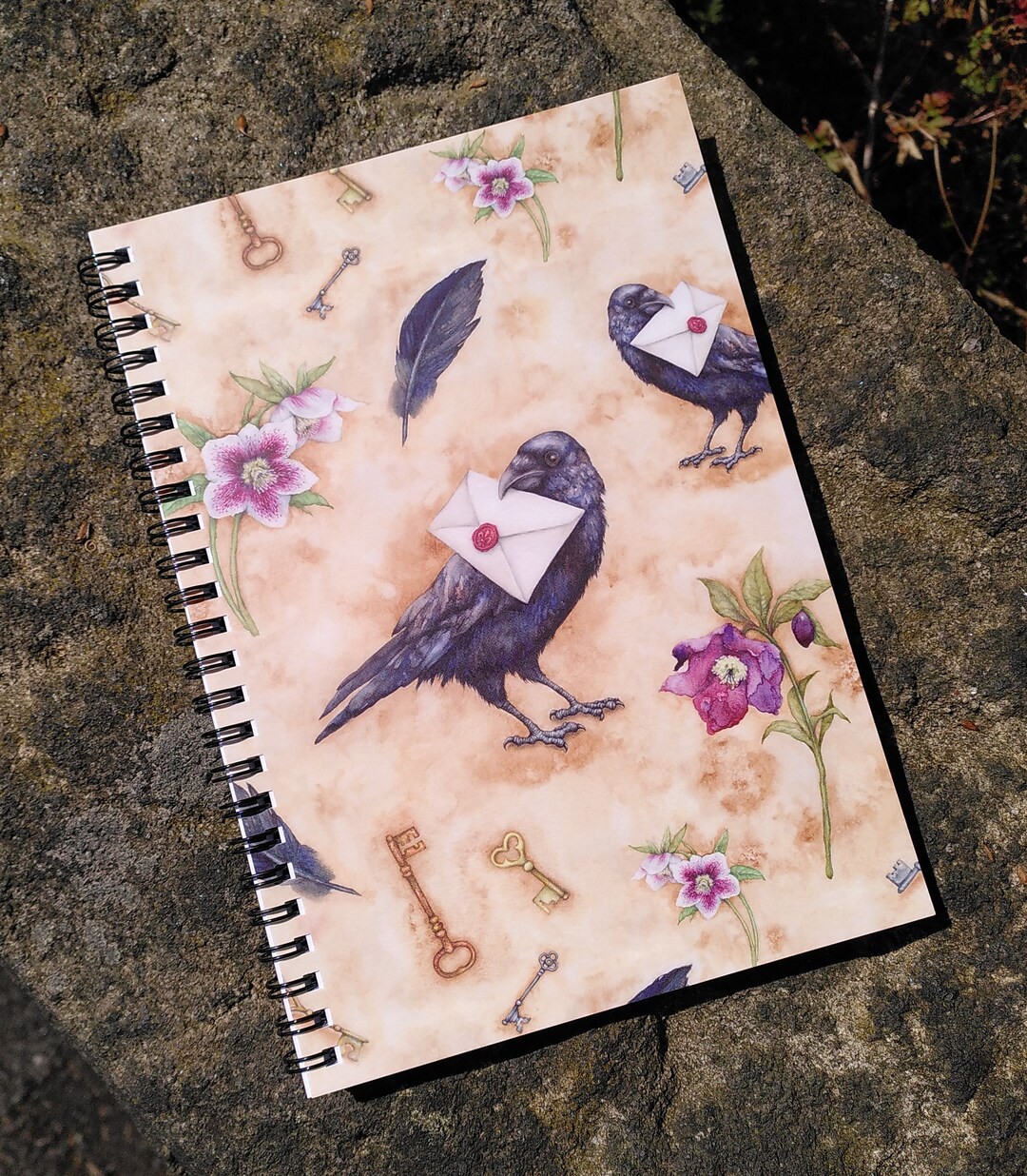 Raava Notebook Raven Notebook With Hellebores and Keys Lined A5 Spiralbound Journal - Etsy