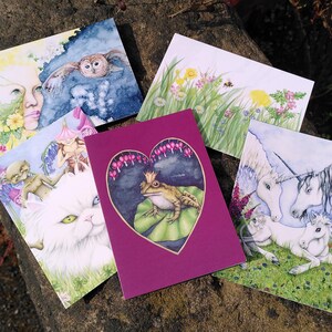 Ensemble de cartes fleurs sauvages et fantaisie - contes de fées floraux et licornes - 5 modèles de cartes de voeux