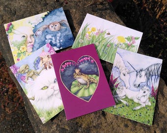 Wildflower Unicorn Greeting Card Set: Fairytale Art, Recycled Cardstock